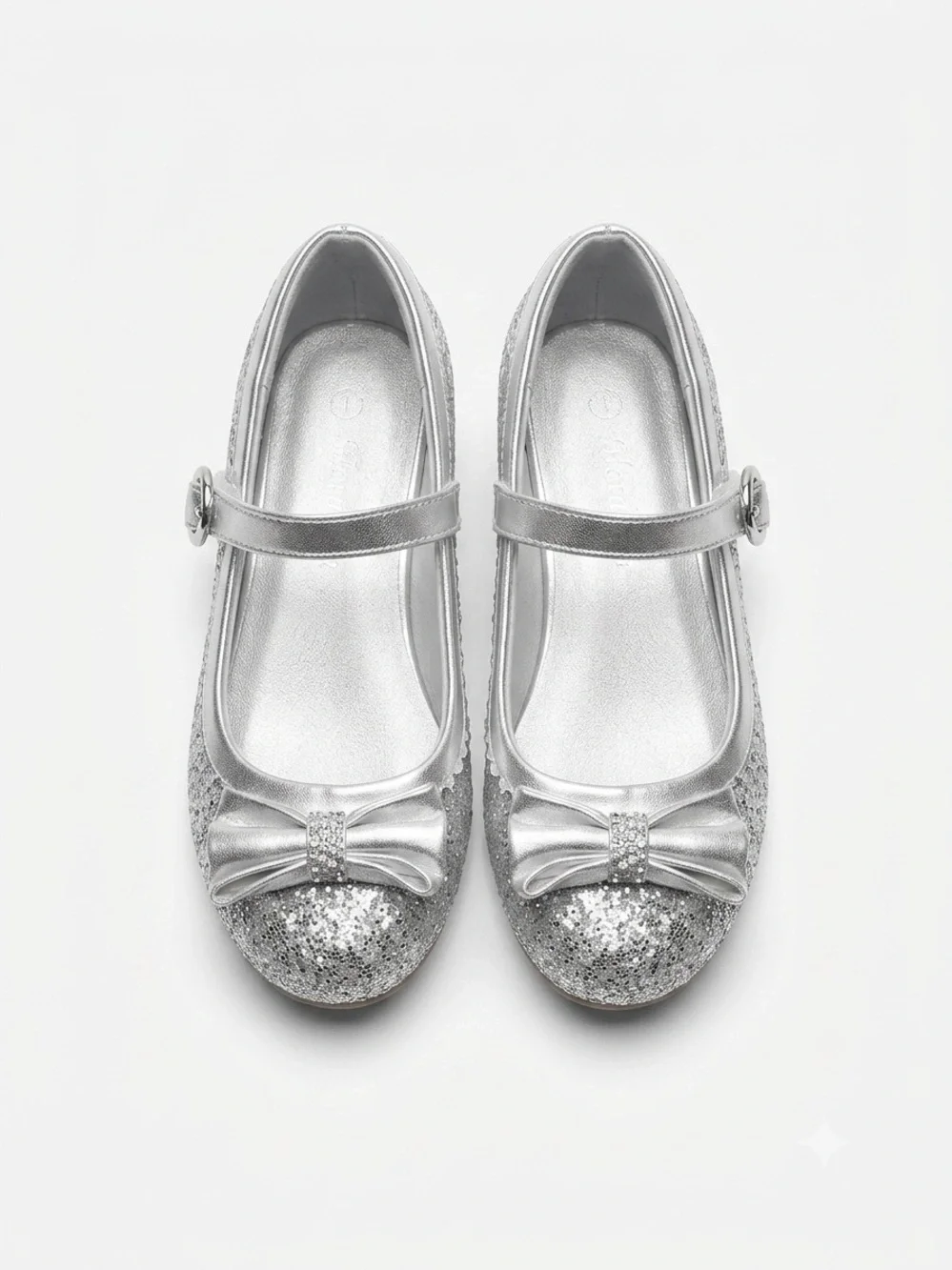 Girls Silver Glitter Mary Jane Dress Shoes with Bow Size 1